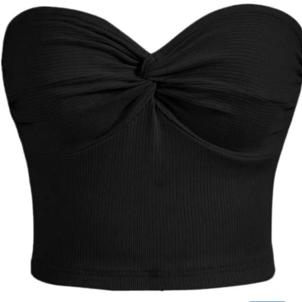 Black ribbed twist front tube top